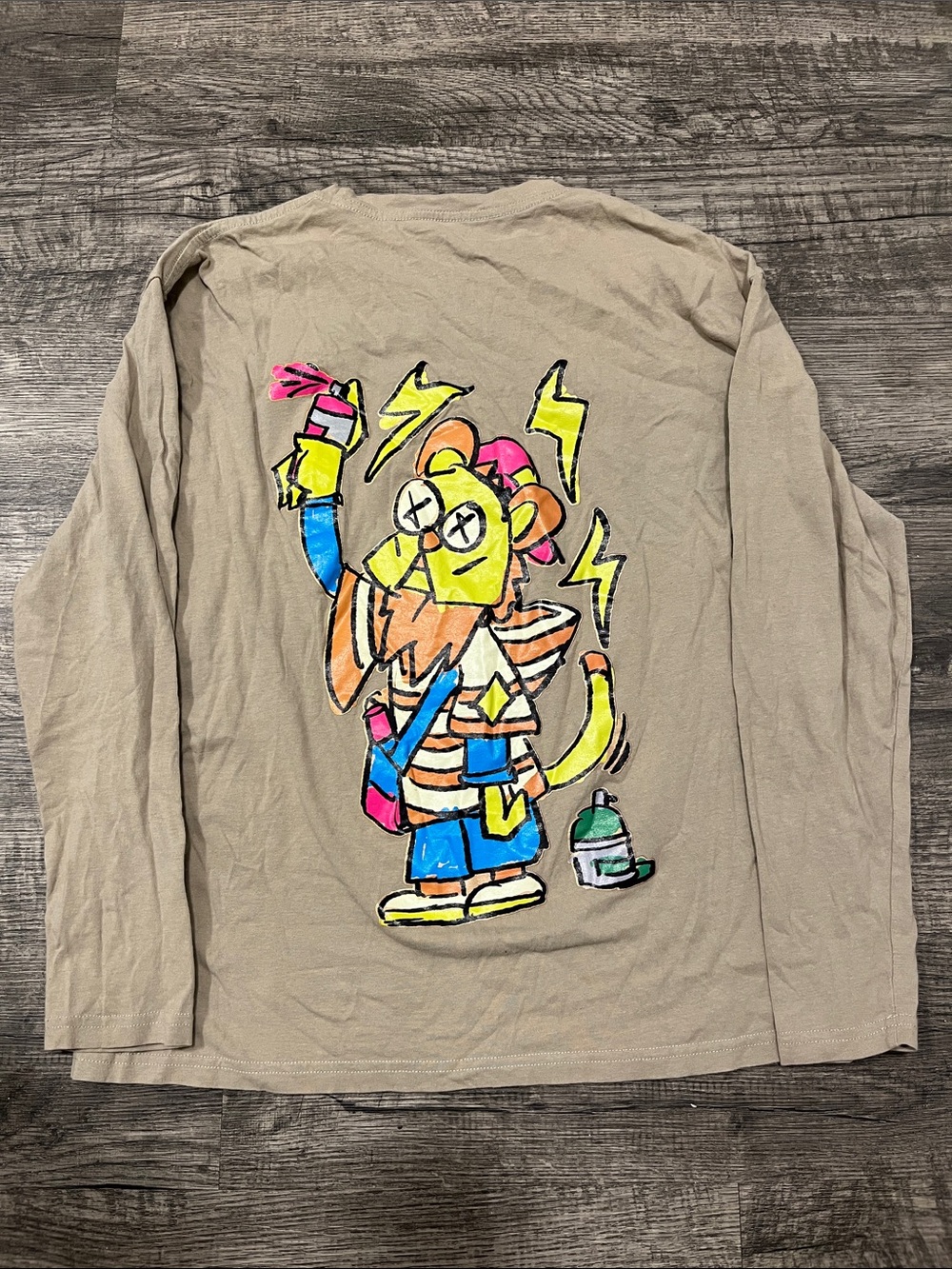 SHEIN Beige Long-Sleeve Shirt with Colorful Cartoon Graphic